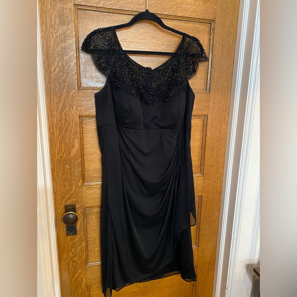 Xscape Woman by Joanna Chen cocktail dress with beading and gathering